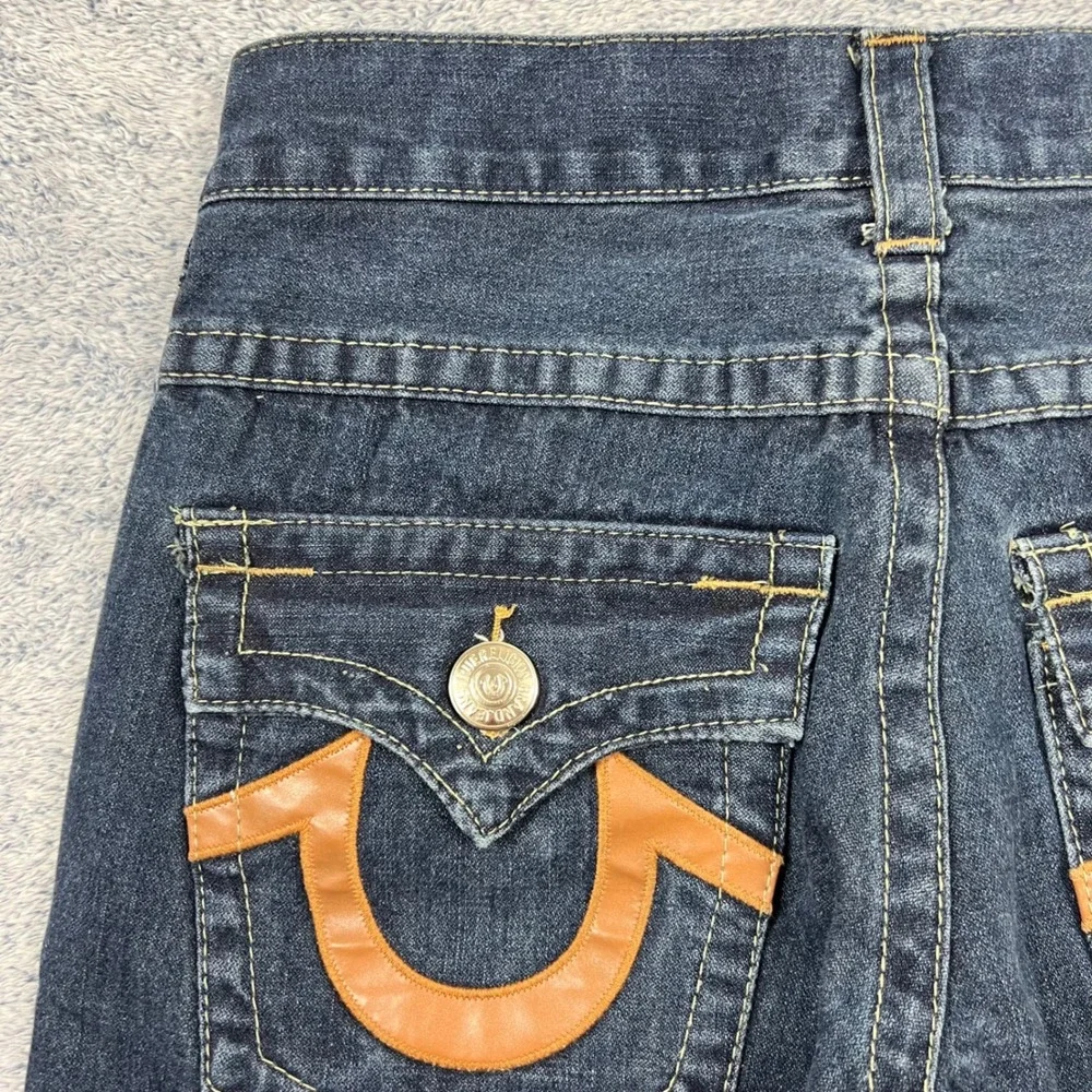 True Religion Mens 32(31)x29 Dark Billy Super T Straight Leg Leather Horseshoe